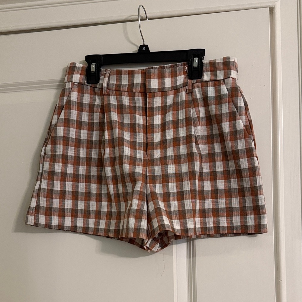 Nine West High Waist Plaid Shorts - Brown and White
